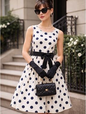 J.Crew Polka Dot Midi Dress 4 Ivory Navy Wedding Guest Audrey Hepburn Old Money